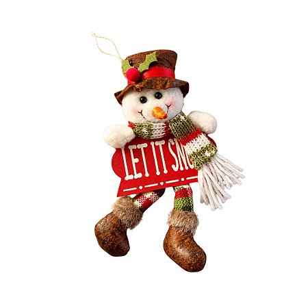 Enfeite Natalino Boneco de Neve com Placa Vermelho/Verde 21cm