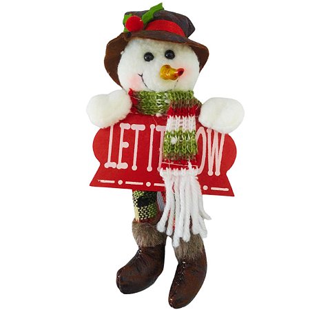 Enfeite Natalino Boneco de Neve com Placa Vermelho/Verde 21cm