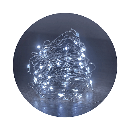 FIO DE FADA A PILHA 50 LED 5 METROS BRANCO FRIO