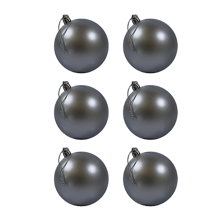 BOLA NATALINA 8CM FOSCO PRATA COM 6 UN