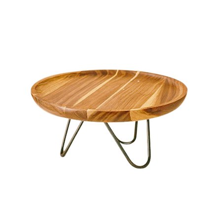 BANDEJA DE MADEIRA REDONDA C/PE METAL 30X12CM