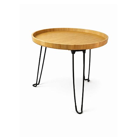 MESA DE MADEIRA REDONDA C/PE METAL 42X45,5CM