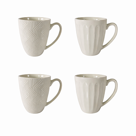 KIT CANECA CERAMICA SORTIDA BRANCA C/4 PEÇAS