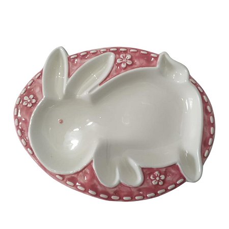 Prato Cerâmica Oval Coelho 20X15X3cm