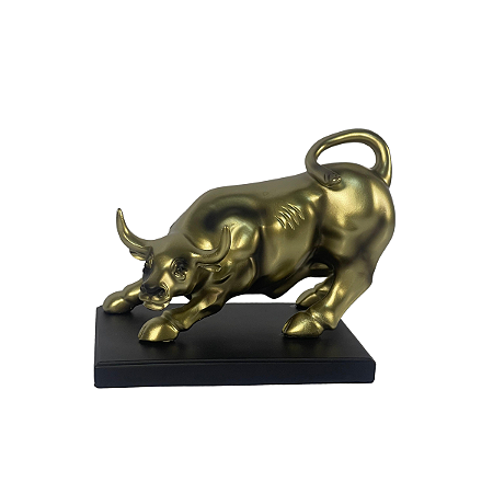 ESTATUETA TOURO DOURADO WALL STREET EM RESINA 9CM