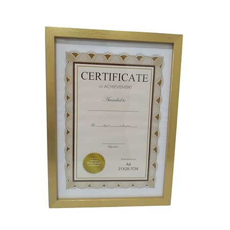 MOLDURA P/CERTIFICADO MDF DOURADO A4