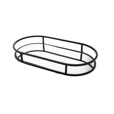 BANDEJA EM METAL PRETA C/ESPELHO 44X24.5X4CM