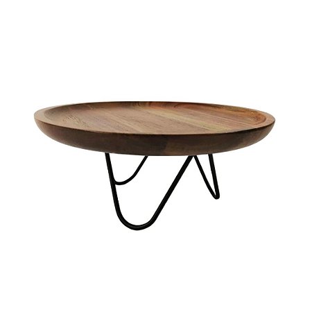 BANDEJA DE MADEIRA REDONDA C/PE METAL 25X12CM