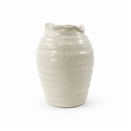 VASO DE CERAMICA TEXTURIZADO COM BORDA ASSIMETRICA BRANCO