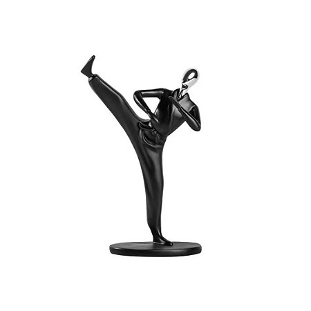 ESTATUETA LUTADOR EM RESINA PRETO/PRATA 26CM