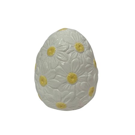 ENFEITE DE PASCOA OVO CERAMICA BRANCO/AMARELO 11CM