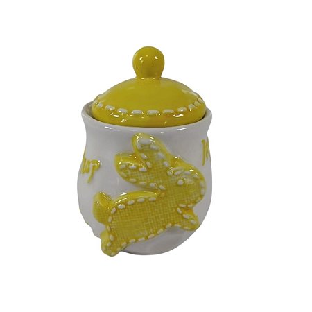 POTE CERAMICA C/TAMPA COELHO 9.5X9X12CM AMARELO