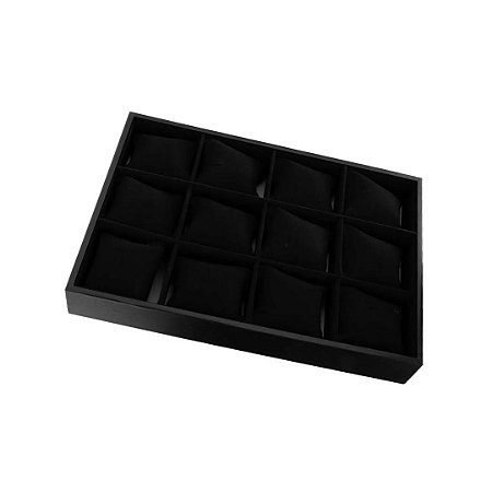 PORTA RELOGIO COURINO C/12 COMPARTIMENTOS 35X24CM PRETO