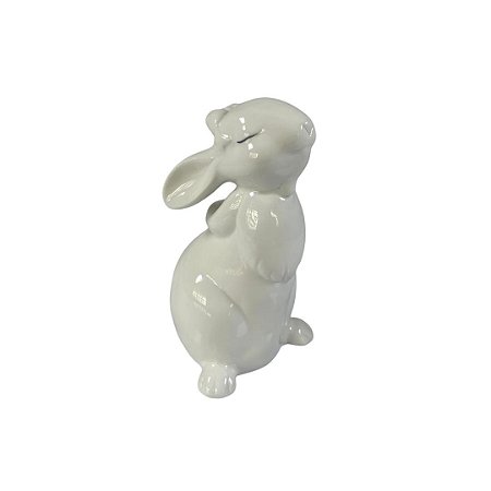 ENFEITE PASCOA COELHO CERAMICA BRANCO 11X20CM