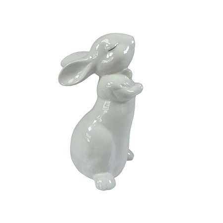 ENFEITE PASCOA COELHO CERAMICA BRANCO 11X20CM