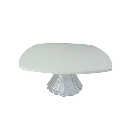 SUPORTE BOLO/DOCES EM RESINA C/ PE DE VIDRO BRANCO