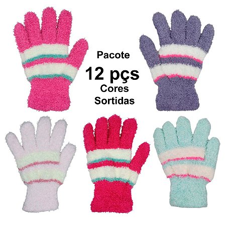 Kit 12 Un Luva Soft Frio Infantil Super Macia Pelinho 20cm