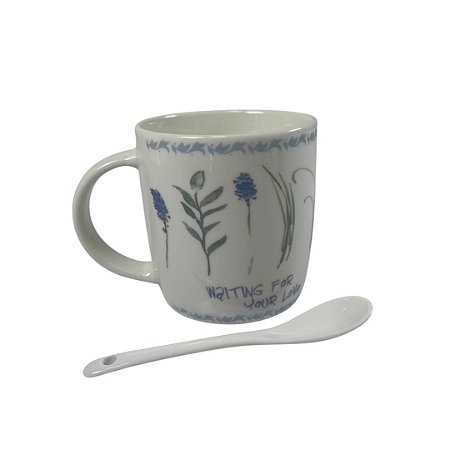 CANECA CERAMICA ESTAMPA LAVANDA C/ COLHER NA CAIXA 340ML