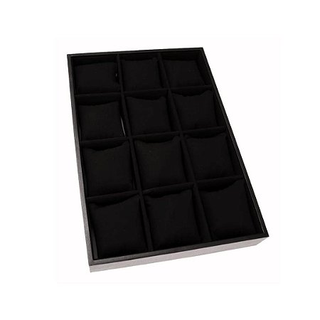 BANDEJA COURINO P/12 RELOGIOS AVELUDADA 35X24CM PRETA