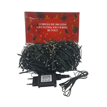 CORDÃO DE LED BIVOLT FUNCOES FIO VERDE 50MTS WARM