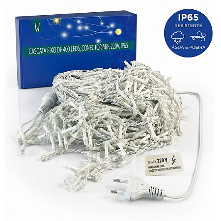 CASCATA 400 LEDS FIXO FIO BRANCO 220V WARM INTERNO/EXTERNO