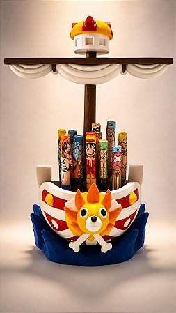 KIT COMPLETO ONE PIECE – SUNNY + TRIPULAÇÃO (EXPOSITOR + 10 PITEIRAS)