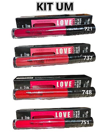 Kit 4 Batons Líquido Max Love 24h Confort e Hidratação Matte + 1 Batom Líquido 30h Max Love Matte