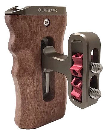 Grip Lateral CameraPro Em Aluminio E Madeira - braço reto (bronze)