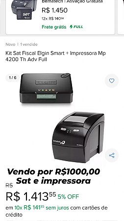 Kit Sat Fiscal Elgin Smart + Impressora Bematech Mp 4200 Th Adv Full
