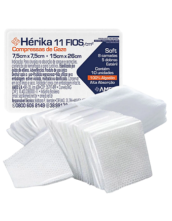 4400 UND - COMPRESSA GAZE ESTERIL 13 FIOS HERIKA - KIT COM 440 PC