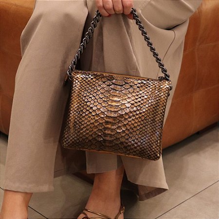 Bolsa Python Alça Corrente Bronze