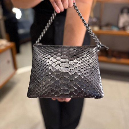 Bolsa Python Alça Corrente Pewter
