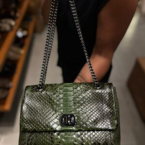 Bolsa Python Alça Corrente Fecho Verde