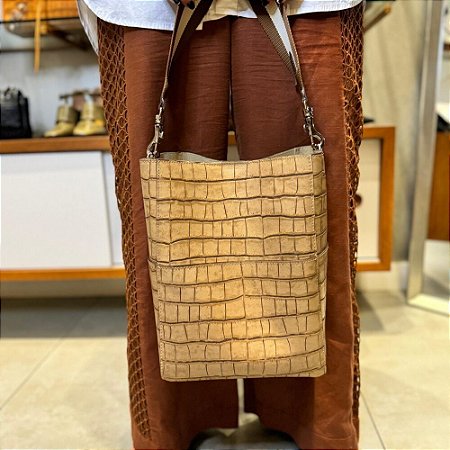 Bolsa Bucket Croco Bege
