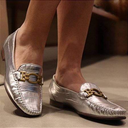Mocassim Croco Prata