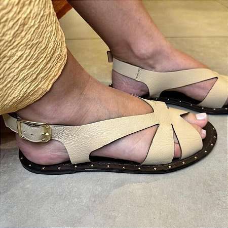 Sandália Flat Cravos Off White
