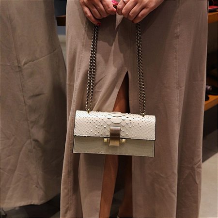 Bolsa Python Alça Corrente Off White