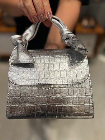 Bolsa Nó Pelica Croco Prata