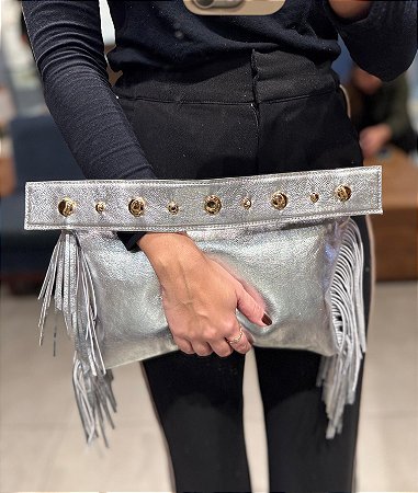 Bolsa Carteira Franja Laterais na cor Prata