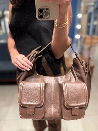 Bolsa em Couro com Dois Bolsos na cor Chocolate