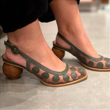 Sapato Slingback Tela Verde