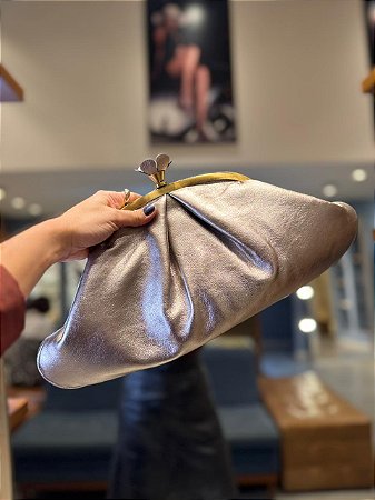 Bolsa Pelica Fecho Flor Pewter