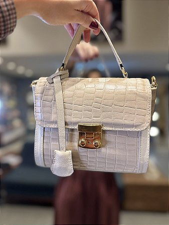 Bolsa Quadrada Croco Chave Off White