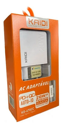 Carregador Kaidi com Cabo Type-c 20w KD-670CC