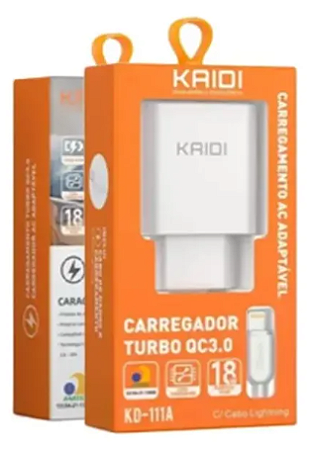 Carregador Kaidi Turbo com Cabo iPhone 18w KD-111A