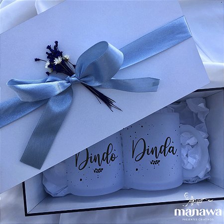 Caixa Convite para Padrinhos com 2 Canecas de Vidro Personalizadas