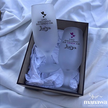 Caixa Convite para Padrinhos com 2 Taças de Vidro Personalizadas