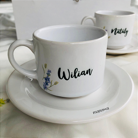 Caixa Convite para Padrinhos Casamento com 2 Xícaras Personalizadas + Pires