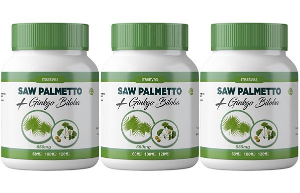 3x Saw Pawmetto com Ginkgo Biloba 650mg Extra Forte 120 Cápsulas Itaervas
