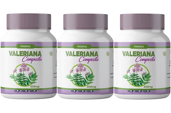3x Valeriana Composta 500mg 120 Cápsulas Itaervas